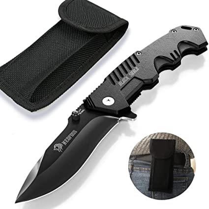 NedFoss Black Pocket Knife 3.5” Stainless Steel Blade with Black-Oxide Coating, Aluminum Handle with SpeedSafe Open, Locking Liner and Pocketclip, 7oz