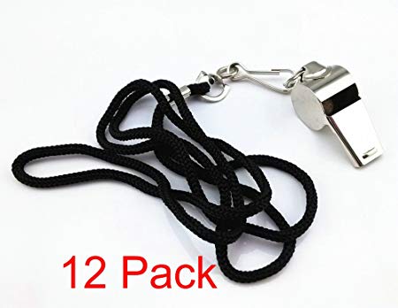 HOSL 12 Pcs Whistles-Stainless Steel Whistles, Comes with Lanyard, Great for Referee, Coaches, Training, Sports, etc