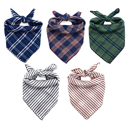 WanKoo Dog Bandanas 5 Pack, Reversible Plaid Printing Dog Scarf Boy and Girl Dogs Handkerchief Washable Triangle Bibs for Small Medium and Large Dogs