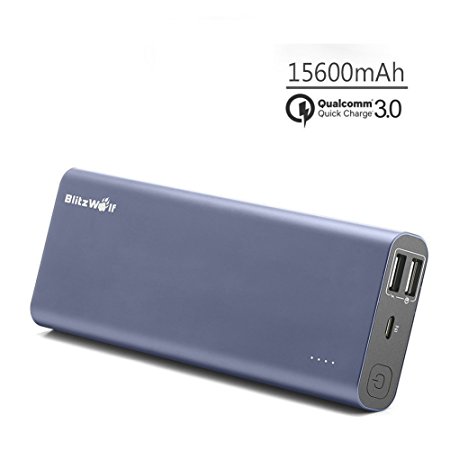 Power Bank 15600mAh Dual USB - BlitzWolf Qualcomm Quick Charge 3.0 Portable Charger with Micro USB Cable, Compact External Battery Pack with Power 3S Tech for iPhone Samsung Android Phone Tablets