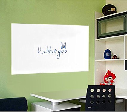 Rabbitgoo® Self-Adhesive Wall Sticker Wall Paper Whiteboard Sticker Chalkboard Contact Paper (White) 17.7 by 78.7 Inches with 1 Free Marker Pen for School/ Office/ Home for Water-based Marker Pen