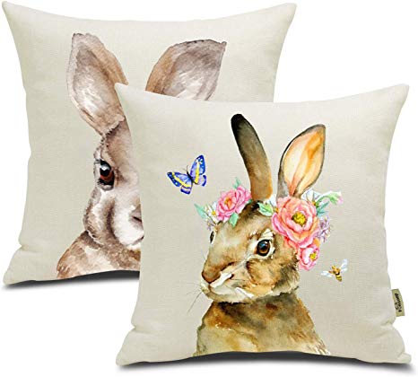 FOOZOUP Easter Rabbit Throw Pillow Case Cushion Cover Spring Decor for Sofa Couch 18 x 18 Inch (Bunny)