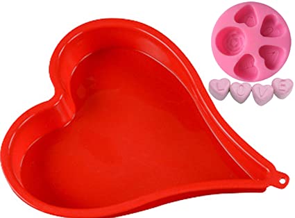 Silicone Cake Pan(8-inch Heart Shaped) and 3D Mold(Mini LOVE Rose), Baking Bakeware Tray for Romantic Day, Make for Pie, Tart & Quiche, and Cake Topper, Decorating, Fondant, Chocolate, Candle; 7AX2