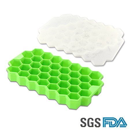 Silicone Ice Cube Tray,ChYu@ Ice Cube Moulds,Silicone Baby Food Freezer,37 pcs Ice Cube Maker with cover (Green)