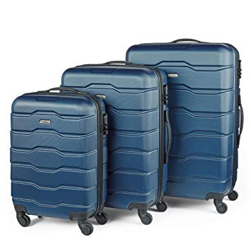 VonHaus 3pc Navy ABS Luggage Set - Hard Shell Trolley Suitcase/Cabin Bag - Built-in Combination Lock - 360° Silent Spinner Wheels