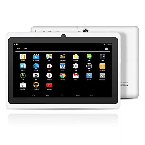 YUNTAB 7 inch Android Tablet - 1.5 Ghz Quad Core CPU, with WiFi, 1GB RAM, 8GB ROM, 1024x600 HD Touch Screen, Pre-Loaded Google Play Store & Games, Dual Camera(White)