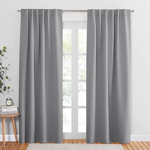 PONY DANCE Blackout Curtains 84 inch Length 2 Panels Set - Window Curtains for Living Room Back Tab Drapes Thermal Insulated Room Darkening, 52 x 84 inches, Silver Grey, 2 Panels