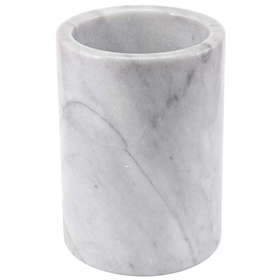 Creative Home 84046 Natural Marble Tool Crock Utensil Holder, 5" Diam. x 7" H, White