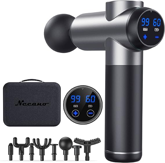 Massage Gun, LCD 99-Levels 8 Heads Adjustable Deep Tissue Percussion Muscle Massager Fascia Guns Type-C Charging Power Display, Ideal for Relieving Shoulder, Neck, Waist, and Back Pain.
