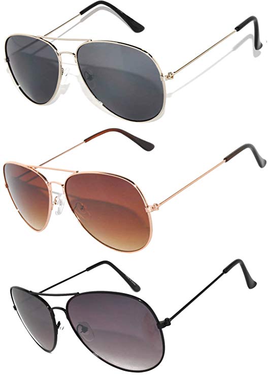 Classic Aviator Style Sunglasses Brown Color Lens Bronze Color Frame UVB Protection 3 Pairs