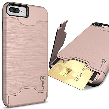 iPhone 7 Plus Gold Case, CoverON® [SecureCard Series] Slim Fit Protective Hard Hybrid Cover with Credit Card Slot and Kickstand Phone Case for Apple iPhone 7 Plus (5.5) - Rose Gold