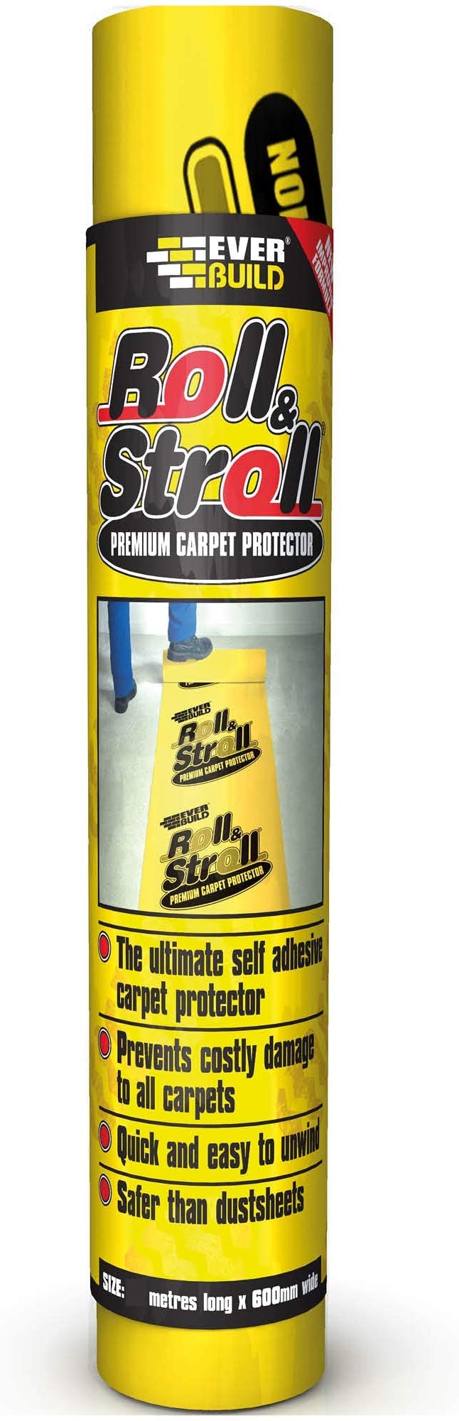 Roll & Stroll Premium Carpet Protector, Self Adhesive Floor Protection for Carpets, 25 m, Yellow