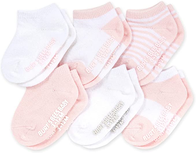 Burt's Bees Baby Baby, 6-Pack Ankle Socks with Non-Slip Grips, Made with Organic Cotton