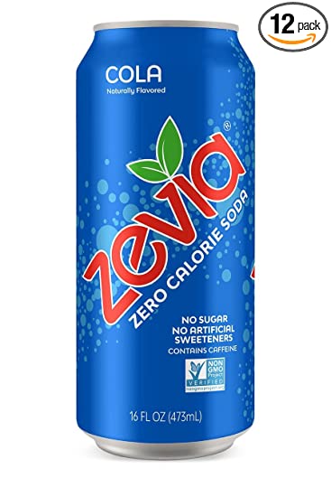 Zevia Cola, Zero Calorie, Zero Sugar, Naturally Sweetened, Carbonated Soda, Refreshing, Full Of Flavor, & Super Tasty, 16 Fl Oz Can Each, Pack of 12