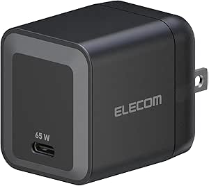 ELECOM 65W USB C Wall Charger Block, 1 Port GaN II Smart PD, Ultra-Fast Charging Power Adapter for Multiple Devices, Laptops, iPhones, Tablets- Black