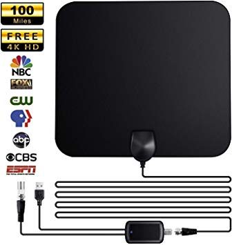 TV Antennas, Indoor TV Aerial Antenna, 2019 Newest CYL Over 65-100 Miles Freeview Digital HDTV Antenna Amplified- Support 4K 1080P HD/VHF/UHF for Life Local Channels Broadcast for All Types Home Smart