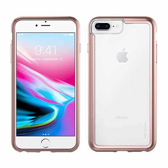 iPhone 8 Plus Case | Pelican Adventurer Case - fits iPhone 6/6s/7/8 Plus (Clear/Metallic Rose Gold)