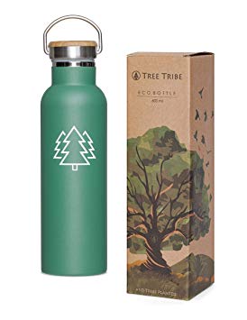 Tree Tribe Stainless Steel Water Bottle - Indestructible, Insulated, Eco Friendly, 100% Leak Proof, BPA Free, Double Wall Thermos Technology for Hot and Cold Drinks, Wide Mouth, Bamboo Cap
