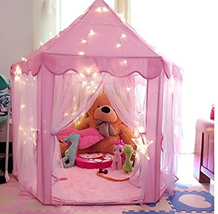 ONMIER Pink Princess Castle Kids Play Tent, Children Playhouse, Great Birthday Gifts For 1-10 Years Old Kids Toys, Indoor And Outdoor Use, (LED Light Not Include)