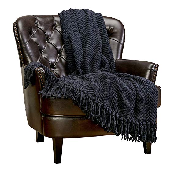 Chanasya Textured Knitted Super Soft Throw Blanket with Tassels Warm Cozy Plush Lightweight Fluffy Woven Blanket for Bed Sofa Couch Cover Living Bed Room Acrylic Black Throw Blanket (50x65)- Black