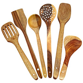 ITOS365 Handmade Wooden Spoons for Cooking and Serving Kitchen Tools, Set of 6