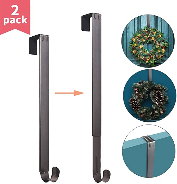 Myfolrena Adjustable Wreath Hanger from 15"-24", Metal Wreath Hook for Front Door, 20lb(Nickle-2 Pack)