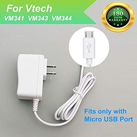 For Vtech VM341, VM343, VM344 Baby Monitor Charger Power Cord Replacement Adapter Supply for Vtech VM341, VM343 Parent Unit and Baby Unit, DC 5V 6.6Ft