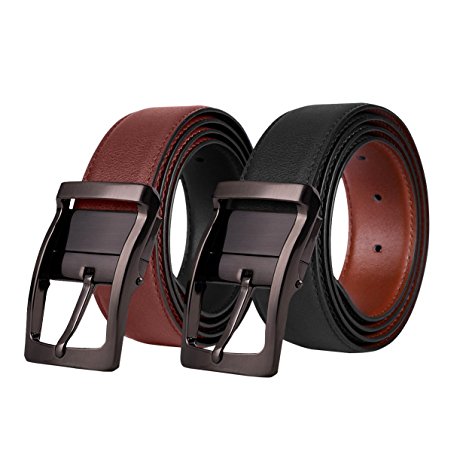 Mens Leather Belt,Reversible Black Dress Belts for Man with Rotated Buckle