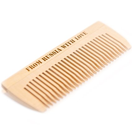 Beard Comb Pocket Size, Hair & Mustache Grooming Tool, Handcrafted Organic Siberian Birch, Use with Oil, Balm or By Itself, Free Bonus Travel Pouch, Made in Russia