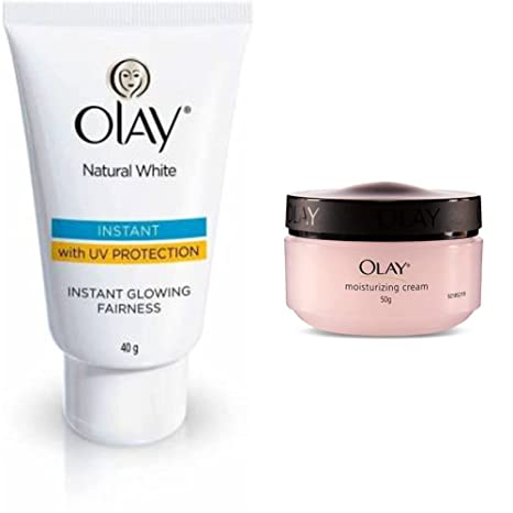 Olay Natural White Light Instant Glowing Fairness Cream, 40g & Olay Moisturising Cream, 50g