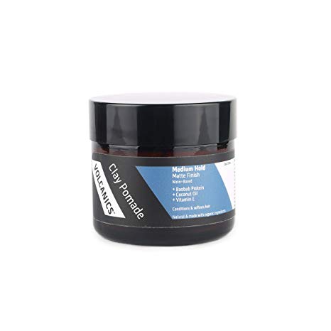 Volcanics Clay Pomade, Volcanic Ash Volumizing Hair Styling Matte Clay for Men, Conditions and Softens Hair, Water Based, Natural, Organic Formula and Scented with Essential Oils, (Travel Size)