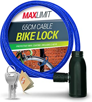 Cable Bike Lock with Key | Cable Lock Made with Tough Braided Steel Wires and Durable PVC | Blue, Black & Red Self Coiling Bike Lock Cable by Max Limit (Blue)