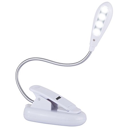 Amir Rechargeable Book Light, 4 LED Reading Light, Reading Lamp with Clip On   2 Brightness Settings Bundle with USB Cable & AC Charger for Desk, Bed and Music Stand (White)