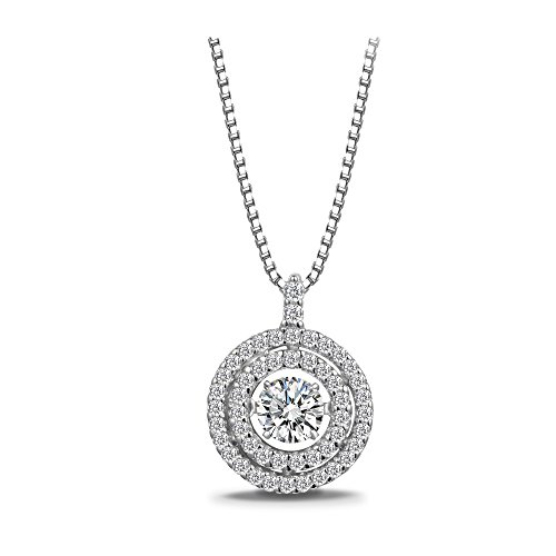 T400 Jewelers "Forever Love" 925 Sterling Silver Dancing Stone with Swarovski Zirconia Pendant Necklace, Round 18" Love Gift