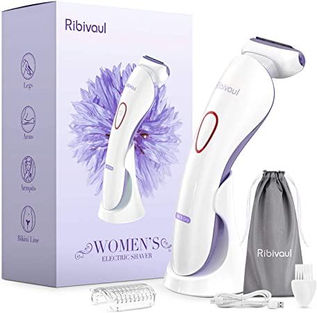Electric Razors for Women, Ribivaul Electric Shaver with 3-in-1 Shaving Blade, Rechargeable Womens Razors with 3 Charging Mode and LED Light, Wet and Dry Use Razor for Arms, Legs, Bikini Area, Purple