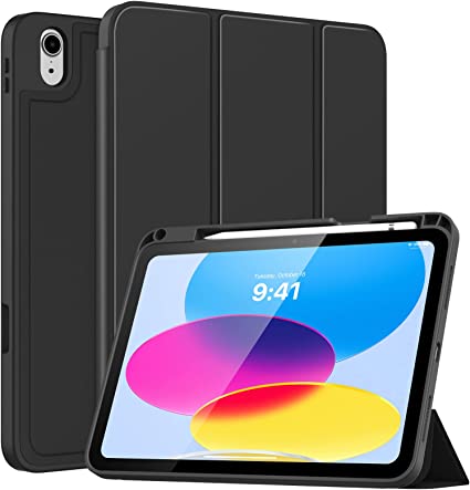 MoKo iPad 10th Generation Case with Pencil Holder iPad 10.9 Inch Case 2022, Soft TPU Smart Stand Back Cover Case for iPad 10th Generation, Support Touch ID&Auto Wake/Sleep, Black