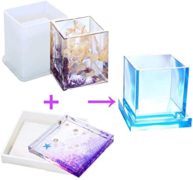 Cube Epoxy Resin Silicone Molds - DIY Pen Holder Mold & Silicone Coaster Molds Set, Clear Flower Pot Moulds for Casting Succulent Plants Pot and Many Other Art Craft, Sold by MeiMeiDa