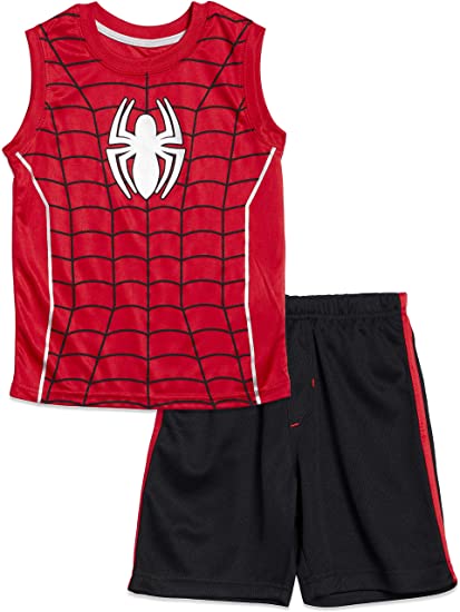 Marvel Avengers Black Panther Hulk Spiderman Boys Sleeveless Athletic Tank Top and Shorts Set