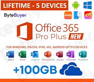 MS OfficeSuite 365 Professional Plus (5 Devices, Lifetime Validity) for Windows, iOS, macOS | 100GB Storage Included for lifetime | Unlimited Reinstallations