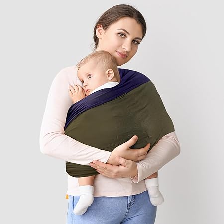 TKKOK Baby Wrap Carrier, Unisex Baby Carrier, Lightweight & Ultra Soft, Easy to Wear Baby Wrap, Perfect for Newborn Toddlers, Navy Blue/Olive