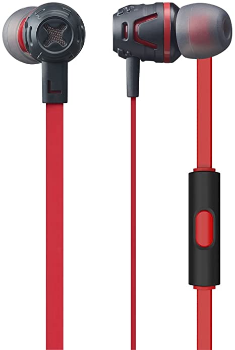 Phiaton C450S in Ear Stereo Earbuds Headphones Wired Earphones with Microphone and Controller, Extreme Bass, Red