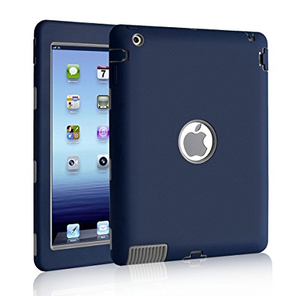 iPad 2 / 3 / 4 Case, Hocase Rugged Slim Shockproof Silicone Protective Case Cover for 9.7 iPad 2nd / 3rd / 4th Generation - Navy Blue / Grey