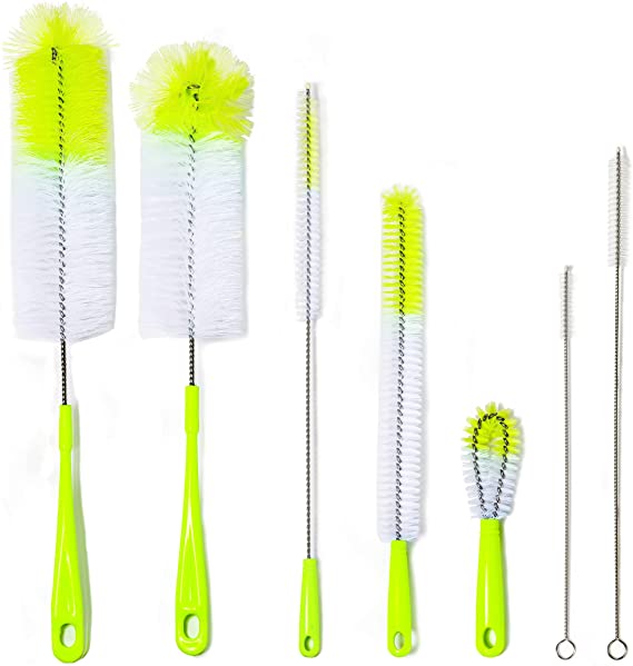 CVNDKN 7 Pack Bottle Cleaner Brush Set,Long-Handled Nylon Cleaning Brush for Narrow Neck Wine Bottles, Baby Bottles, Vacuum Flasks, Sports Water Cups,Elbow Water Bottles, etc. (Bright Green)