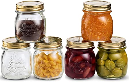 Bormioli Rocco Quattro Stagioni Glass Mason Jars 8.5 Ounce Mini Jars (6-Pack) with Metal Airtight Lid, For Jam, Jelly, baby food, Crafts, Spices, Dry Food Storage, Wedding favors, Decorating Jar
