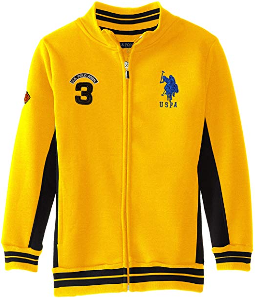 U.S. Polo Assn. Big Boys' Fleece Mock Neck Jacket with Striped Ribbing