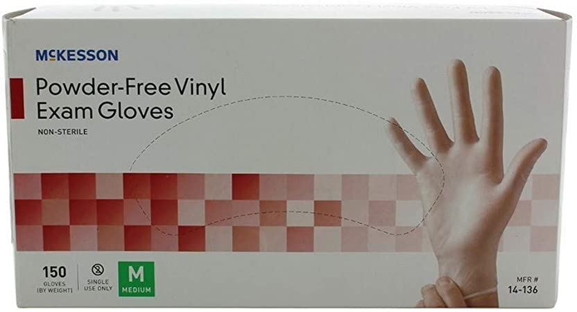 MCK Brand 41361300 Exam Glove Mckesson Nonsterile Powder Free Vinyl Smooth Clear Medium Ambidextrous 14-136 Box Of 150