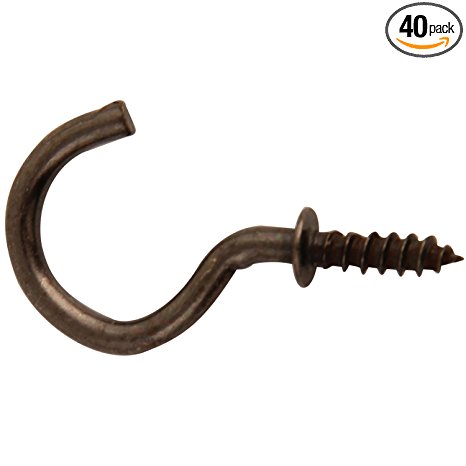 7/8 Inches Antique Brass Plated Ceiling Screw Hooks Bronze for Hanging 40PCS (black)