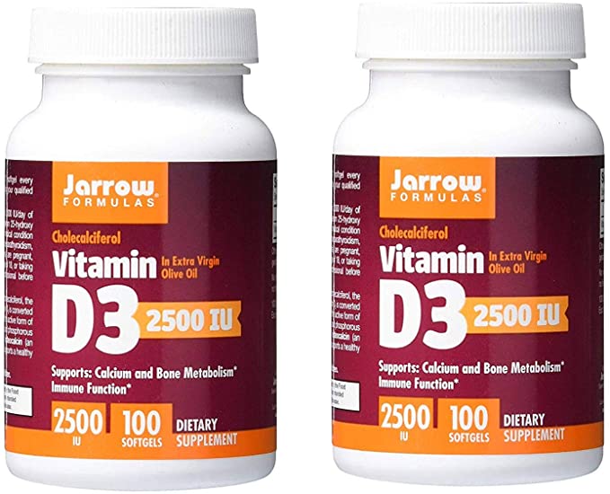 Jarrow Cholecalciferol Vitamin D3 2500IU (62.5 Micrograms) in Extra Virgin Olive Oil (100 Softgels) Pack of 2