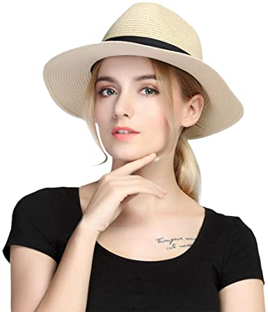 Taylormia Womens UPF 50  Wide Brim Panama Straw Hat Foldable Beach Sun Hat