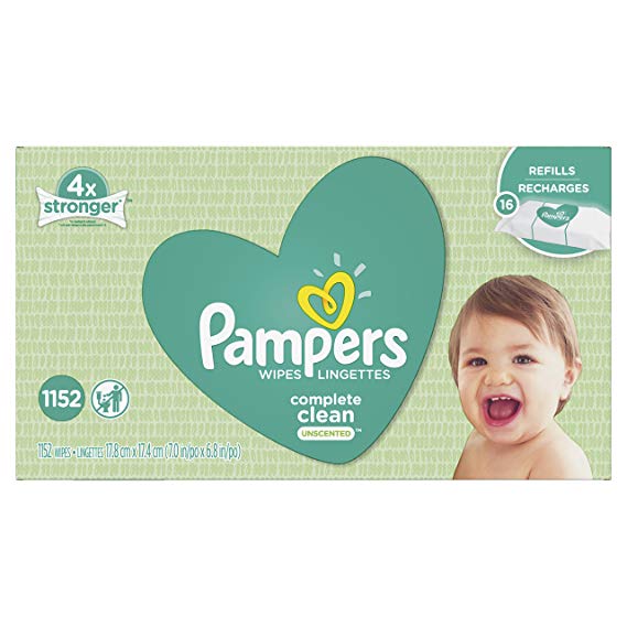 Pampers Baby Wipes Complete Clean UNSCENTED 16 Refill Packs, Hypoallergenic and Dermatologist-Tested, 1152 Count